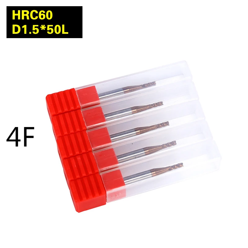 5 шт. 4F D1.5 * 50L HRC60 из карбида плоскоугольные конец фрезы с плоским наконечником 4