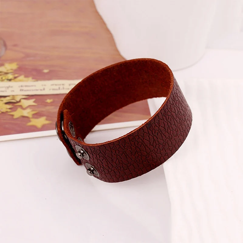 Vintage Genuine Leather Bracelet For Men Women Brown Black Wide Cuff Bangles Male Fashion Jewelry Textured Design Pulseiras Gift | Украшения