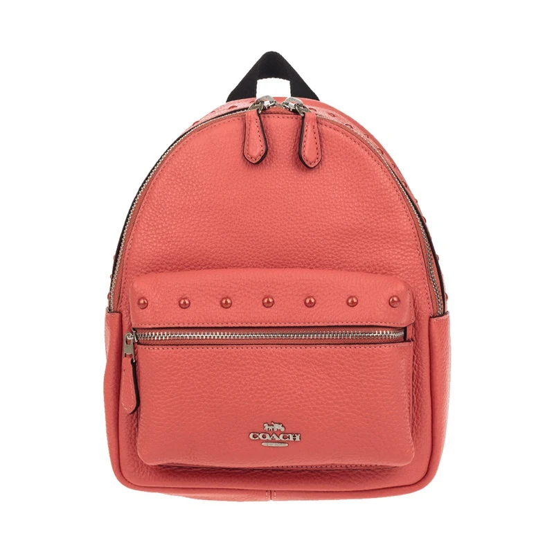COACH Pebble кожаные шпильки мини-рюкзак Charlie F45070 - Цвет: orangeF45070SVCO