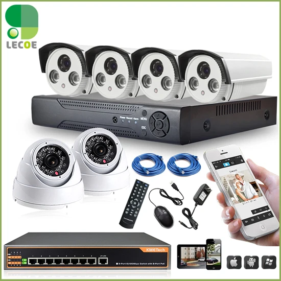 Система видеонаблюдения 8CH POE комплект с 1080P NVR 6pcs 720P камер и 8ch коммутатор. 330ft