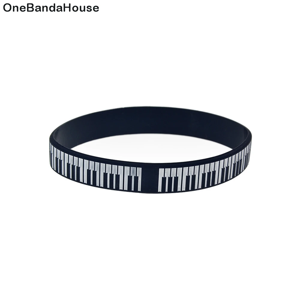 

OBH 50PCS Piano Keys Silicone Rubber Wristband 1/2 Inch Wide Engraved and Ink Filled Color