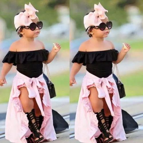 Детская футболка с короткими рукавами и открытыми плечами Топ шорты оборками