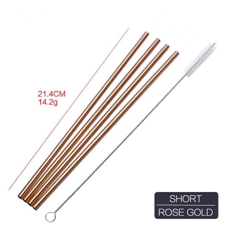 Rose Gold Straight 4 шт./лот соломинки для питья из нержавеющей стали+ 1 щетка многоразовые согнутые нержавеющие фильтры соломинка металлический напиток Yerba mate аксессуары для чайного бара - Цвет: Rose Gold Straight