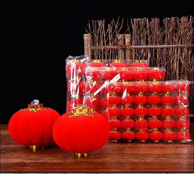 

16pcs red flocking small lantern bonsai outdoor balcony decoration red lanterns New Year wedding wedding lantern diameter 6.5cm