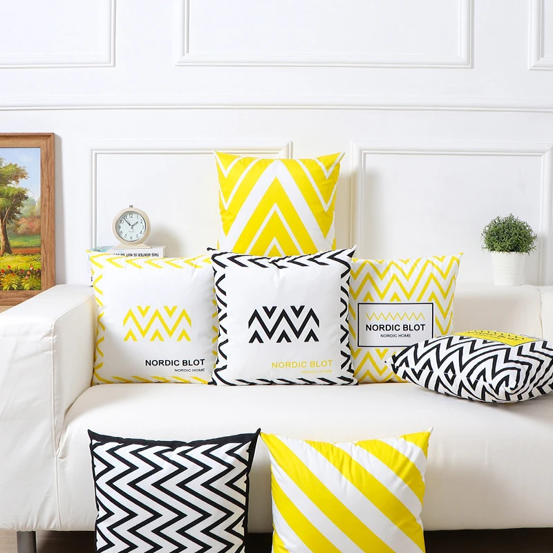 Новый скандинавский желтый Чехол на подушку с геометрическим узором черно белый
