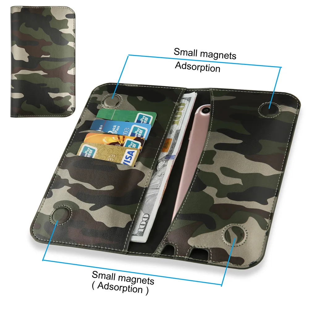 Крутой кожаный чехол-книжка камуфляжной расцветки для Iphone 7, 6, 6s Plus, SE, 5, 5S, универсальный чехол-кошелек с подставкой для всех смартфонов размером меньше 6 дюймов