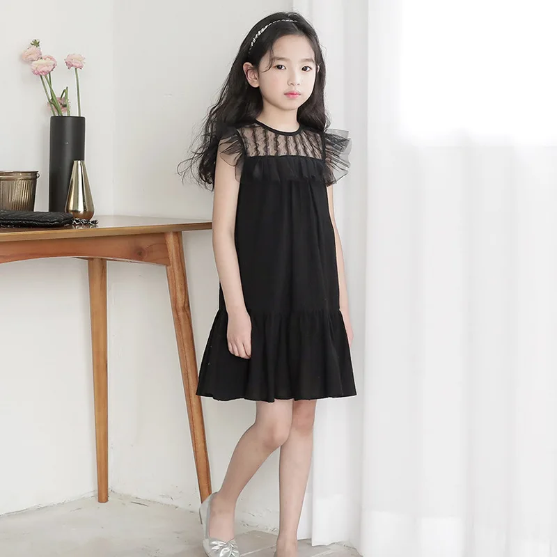2019 new summer sleeveless black dress age for 4-16 yrs teenage girls princess costume big spring lace ruffle party frocks | Детская