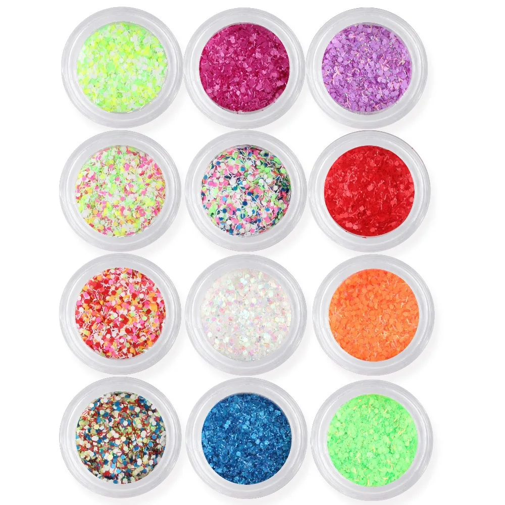 12 Цветов УФ гель акриловый DIY снежинки блестящие украшения Блестки для нейл Арта