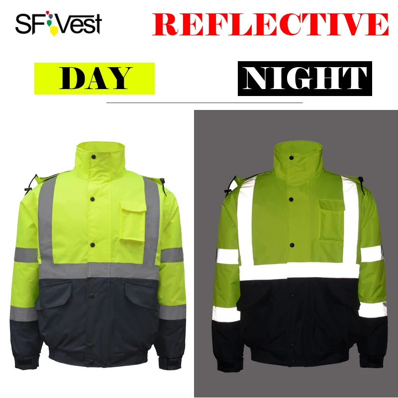 Двухцветная высокая видимость Защитная зимняя куртка со светоотражающими полосками