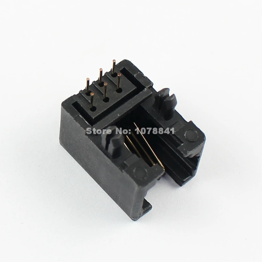 100 шт. Пластик 6-контактный переходник с внутренней RJ11 телефон под прямым углом