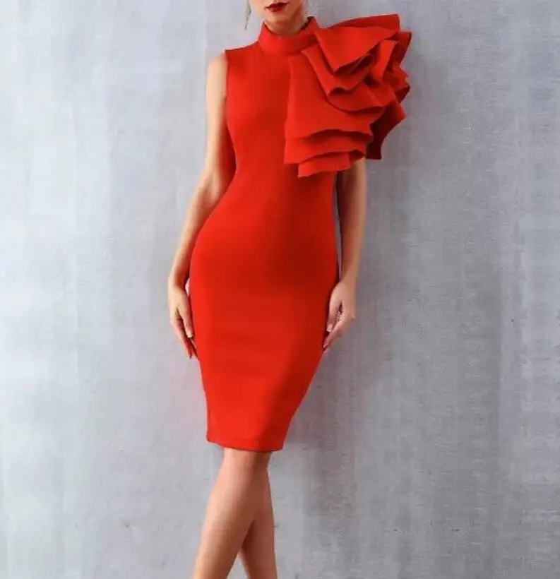 Женское вечернее платье знаменитости белое Красное Облегающее Клубное миди без