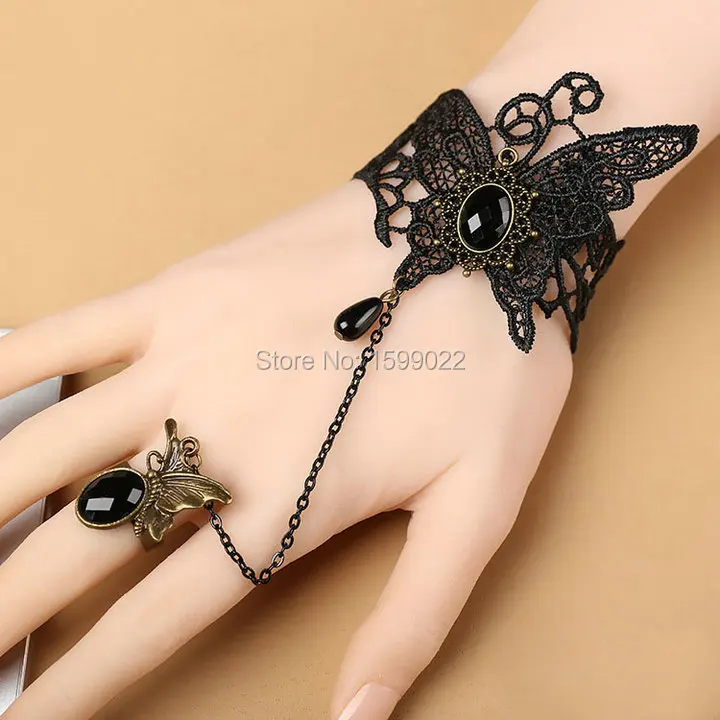 Элегантные черные кружевные браслеты с бабочками для женщин Молодежные