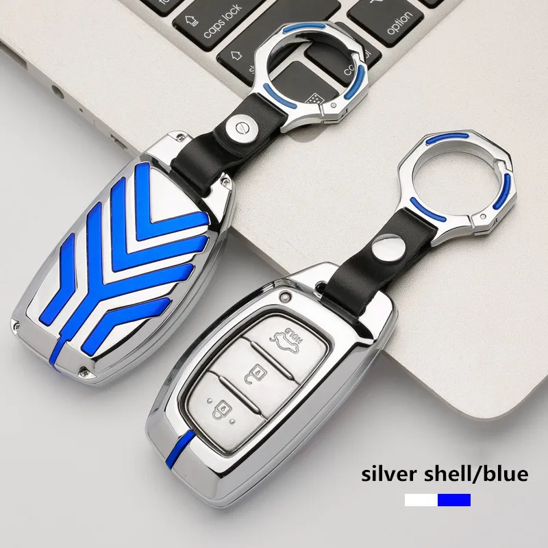 A sliver blue Чехол для ключей из цинкового сплава, автомобильный чехол для ключей hyundai i10 i20 i30 HB20 IX25 IX35 IX45, высококачественный стильный смарт-ключ для автомобиля - Название цвета: A sliver blue