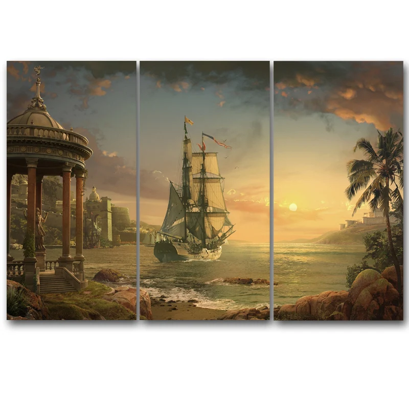 

3 Pieces/set Limited Edition Sailing Vintage Ship Painting Picture Print on Canvas for Home Decoration Wall Art Picture