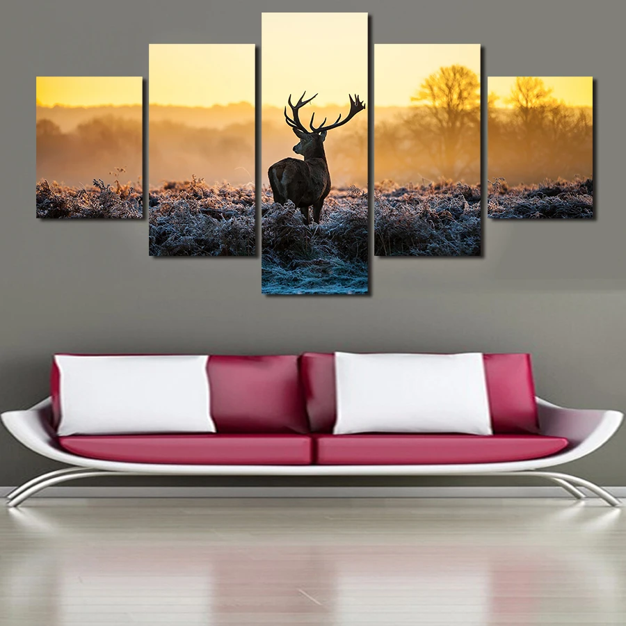 Painting Cuadros Decoracion 5 Panels Sell The Abstract Deer Home Wall Decor Canvas Art Hd Print Picture | Дом и сад