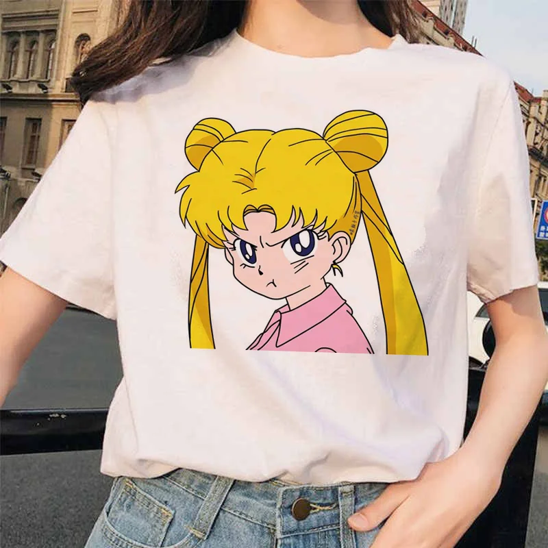 Сейлор Мун 90s забавная Футболка Harajuku одежда футболка Эстетическая кошка аниме Женская милая женская футболка Kawaii футболки Мода Ullzang - Цвет: 4648