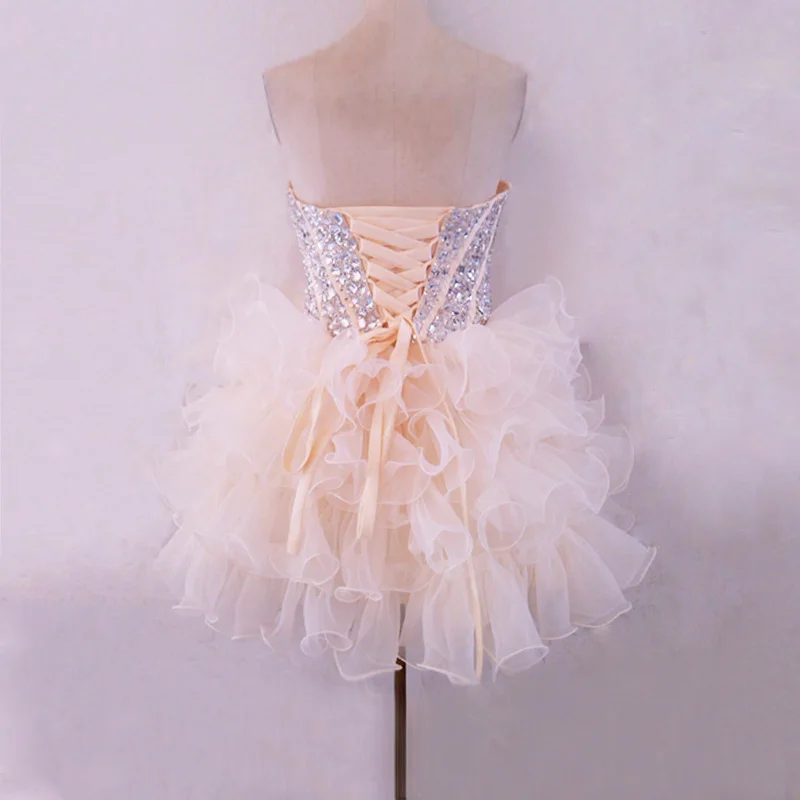 JIERUIZE Короткие Выпускные платья из органзы цвета шампанского вышитые бисером