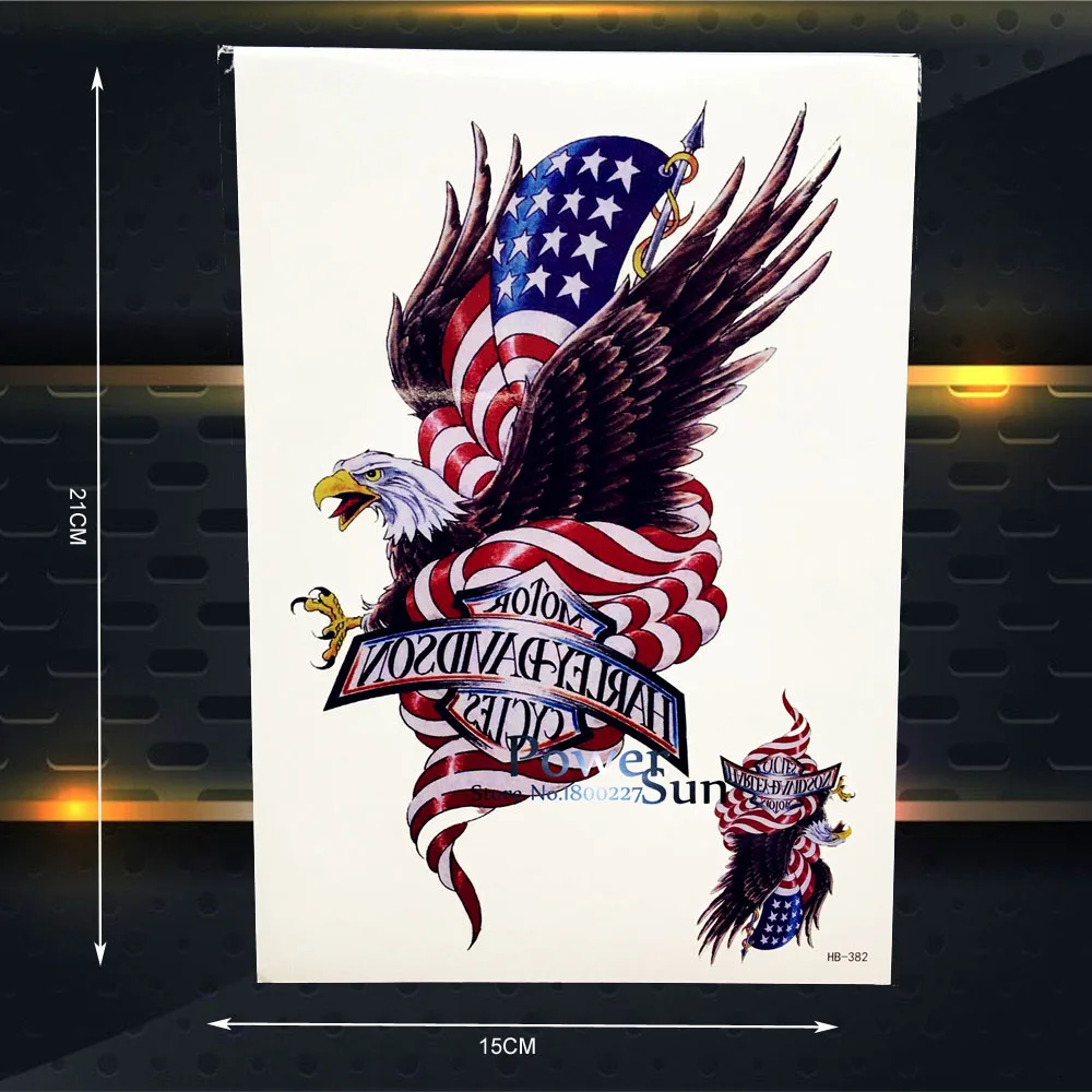 

American Flag Temporary Tatttoo Eagle WOmen Body Arm Tattoos Sleeves Hawk Wall Sticker 21x15CM Large Chest Tattoo Armband Totem