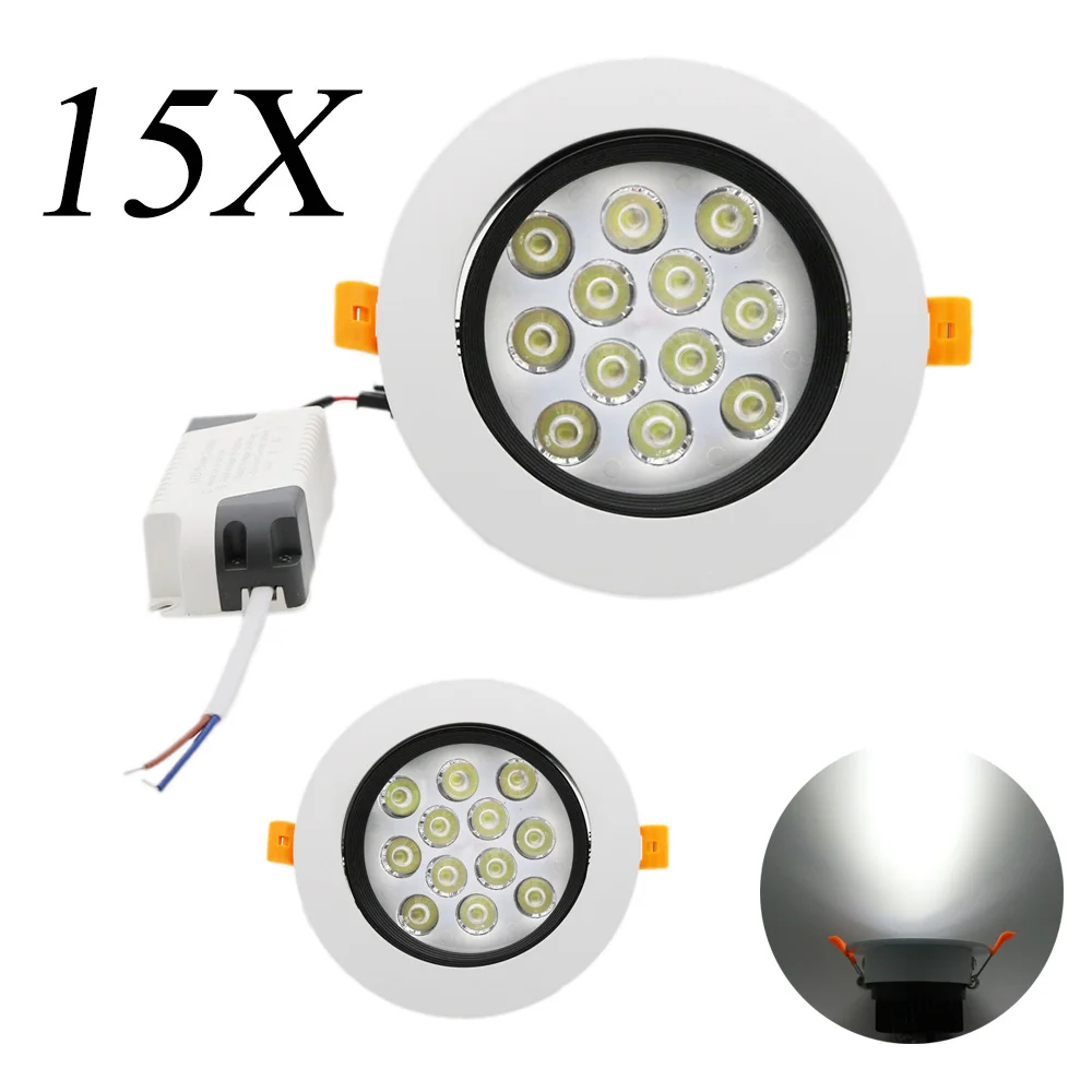 

15Pcs 12W AC85-265V LED Ceiling Spotlight with Radiator Driver LED Recessed spot Bulb spot Light wall Down light Ceiling Lamp
