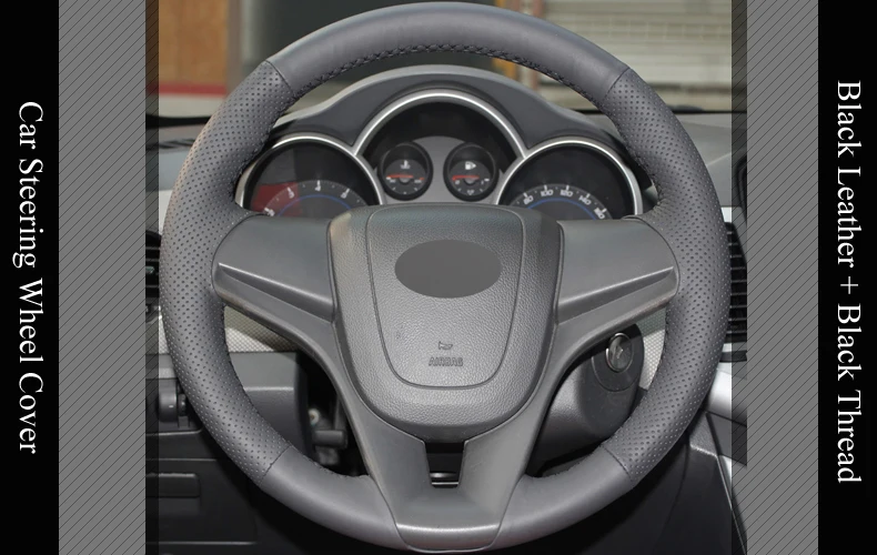 LQTENLEO черный чехол рулевого колеса автомобиля из натуральной кожи для Chevrolet Cruze 2008- Aveo 2010- Orlando 2009- Trax 2013