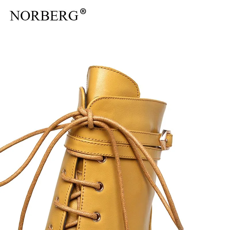 Женские мотоциклетные ботинки NORBERG черные/желтые из коровьей кожи с острым