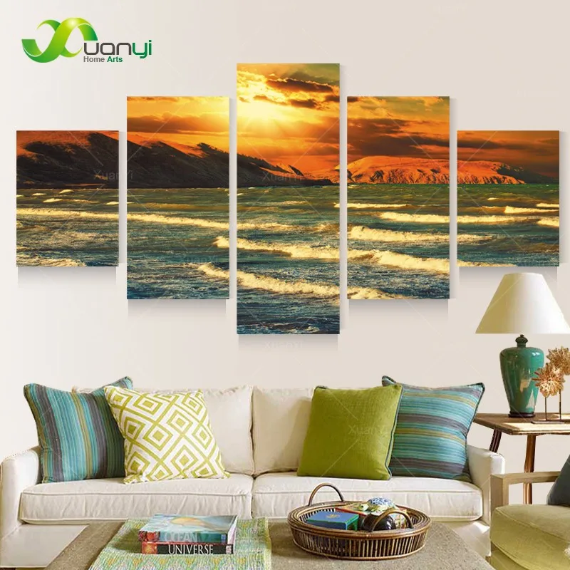 Большой 5 панель холст искусства Закат пейзаж картины HD плакат печать домашний