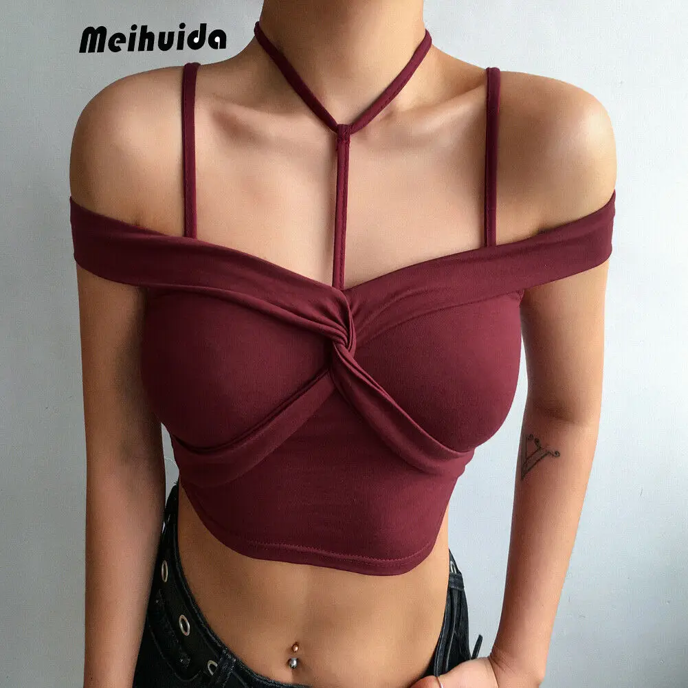 Женский сексуальный топ с лямкой на шее лямками открытыми плечами бандажный Топ