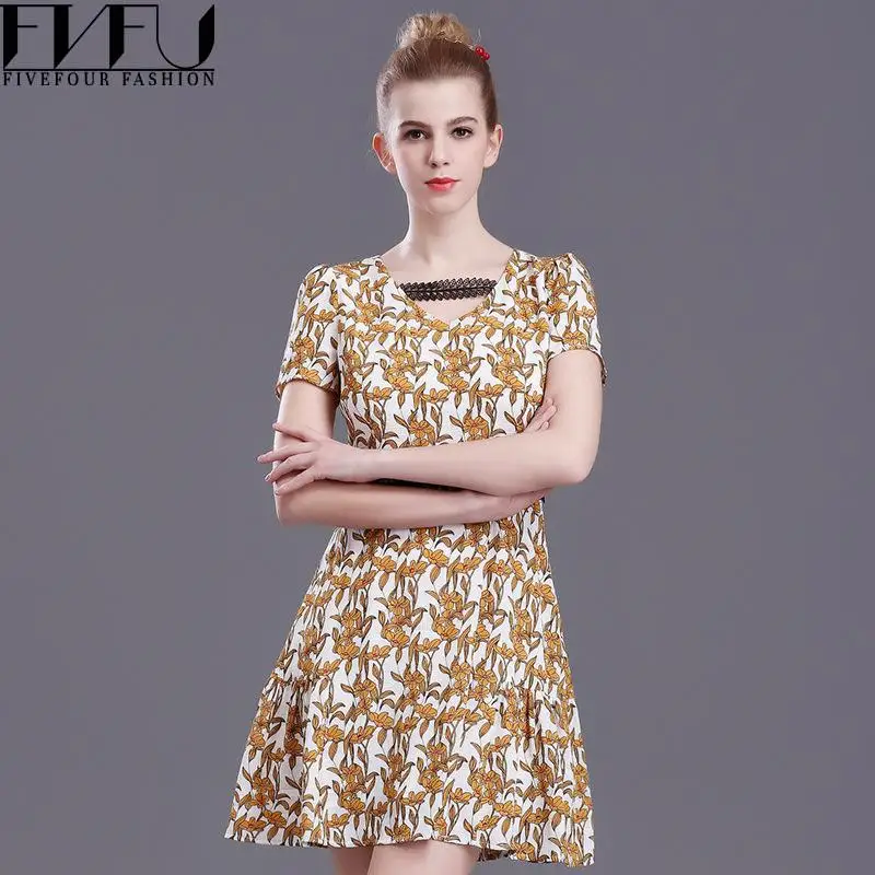 Новый Мода 2017 летнее платье Для женщин элегантные с цветочным рисунком офисные