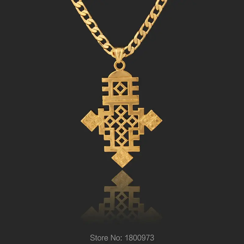 Ethiopian Cross Big Pendant18k Gold Filled Plated Chain Necklace Ethiopia Item Jewelry African Women Men | Украшения и аксессуары