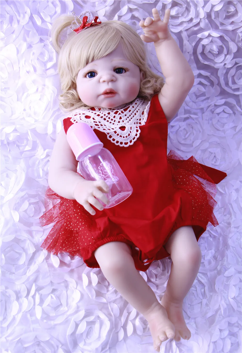 22inch full silicon blonde hair Vinyl Newborn Princess Toddler Babies Bonecas menina doll Like Alive Bebe Play House Bathe Toy | Игрушки и
