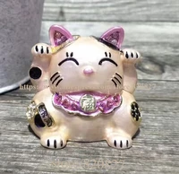 2017 new lucky cat trinket gift box hinged animal jeweled trinket box cute japan fortune cat shape earring holder keepsake box