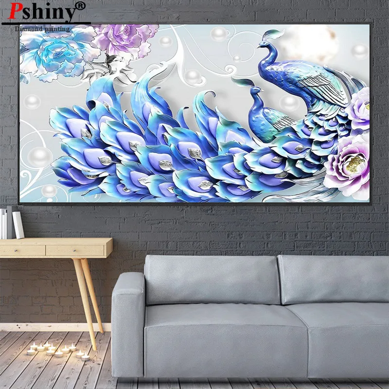 PSHINY DIY 5D алмазная вышивка продажа картины с изображением павлина из кристаллов