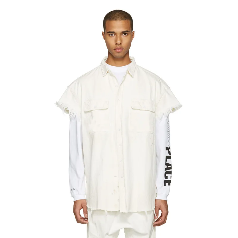 Женская рубашка с короткими рукавами в стиле хип хоп необработанными рваными