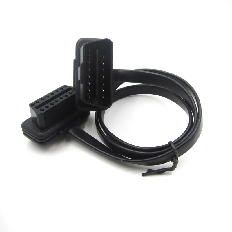 Плоский тонкий как лапша OBDII OBD2 16Pin ELM327 мужчина к женскому локоть расширение OBD 2