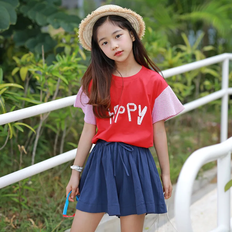 Новинка 2019 года весенний костюм со штанами для девочек футболка с короткими