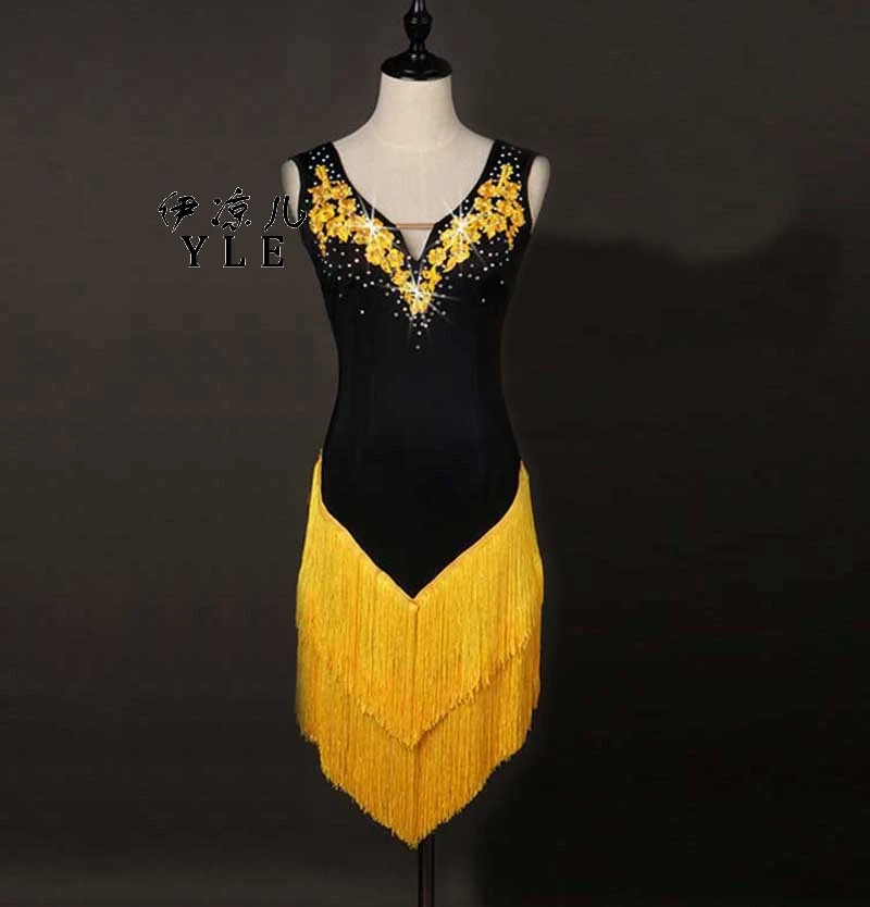 

New Tassel Skirt Professional Competition Diamond Latin Dance Dress Decals Latin Cha Cha Rumba Samba Tap Tango Dance Dress