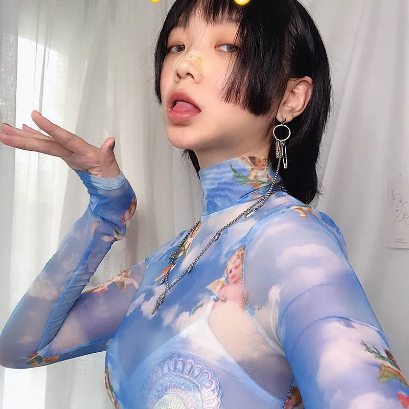 Женская футболка с длинным рукавом Angle летняя пикантная сетчатая водолазка