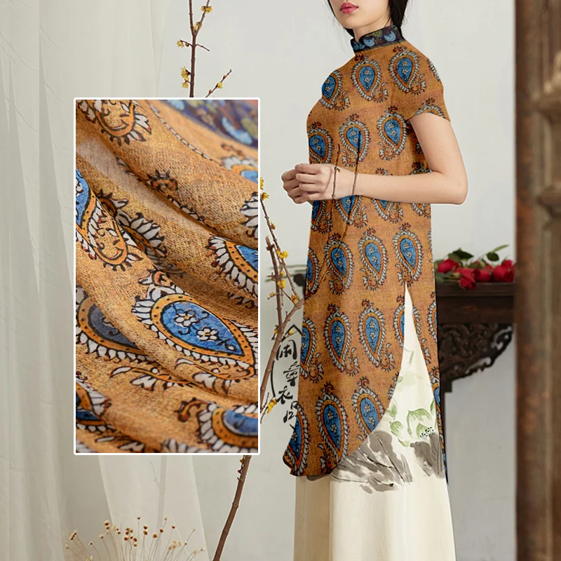

12mm natural silk / flax silk hemp fabric silk cloth digital printing ancient characteristics silk fabrics