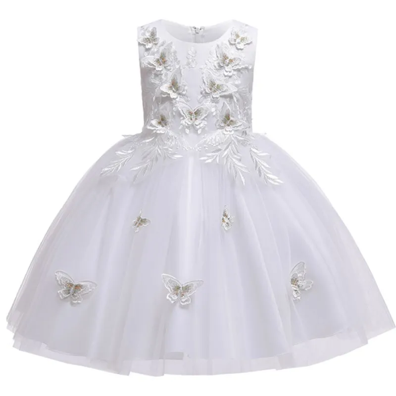 Applique Butterfly Sleeveless Girls Dresses Elegant Birthday Kids Dresses For Girls Clothes Formal Children Wedding Dress