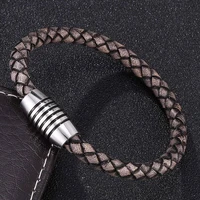 vintage genuine men leather bracelets charm magnetic stainless steel buckle bangles wrist band gift bb0243