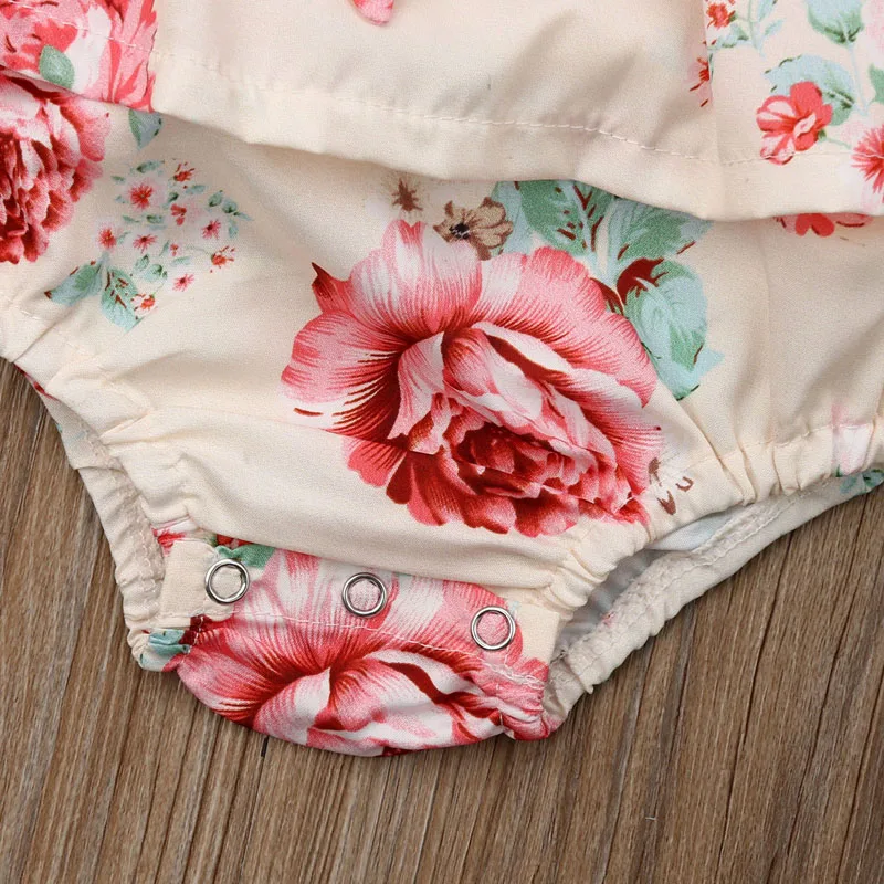 Focusnorm Newborn Baby Girl 0-24M Ruffle Romper Sleeveless Bow Print Floral Summer Jumpsuit Sunsuit Outfits Clothes | Детская одежда и