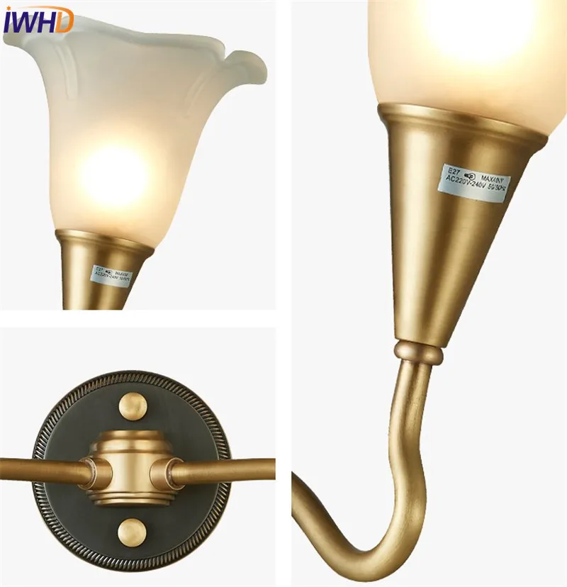 IWHD Американский винтажный стеклянный светильник из чистой меди настенный