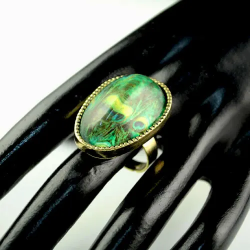 Женское винтажное коктейльное кольцо AOLOSHOW Золотое и серебряное с павлиньим