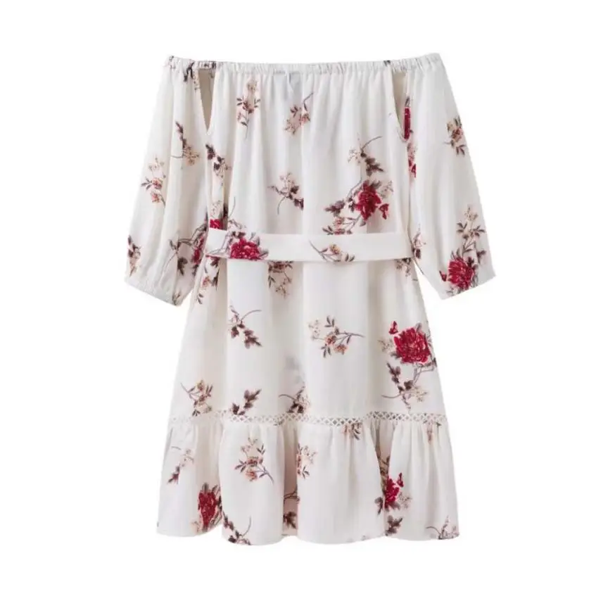 Женское пляжное платье белое кружевное без бретелек с длинным рукавом и