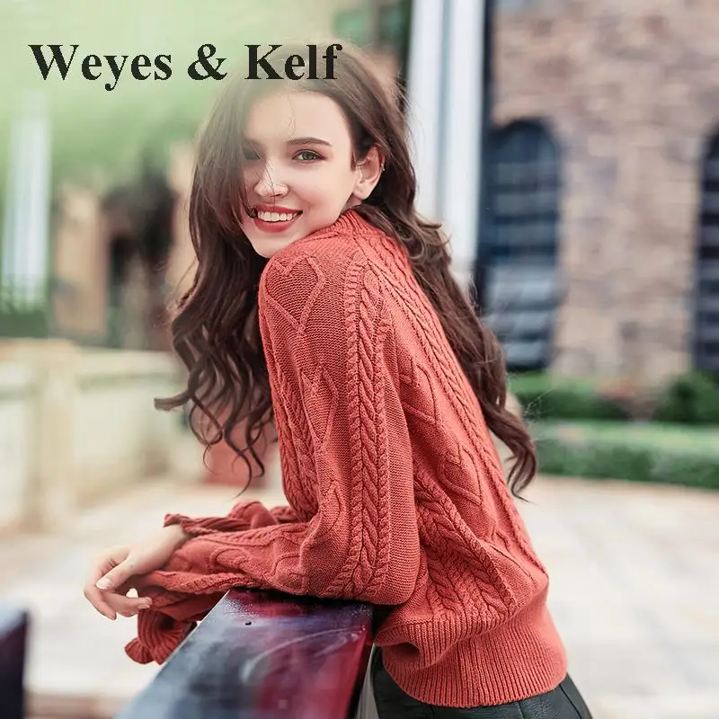 Weyes &amp Kelf Long Sleeve Warm Women Sweaters And Pullovers 2018 Solid Orange O-neck Womens Pulover Winter Jumpers | Женская одежда