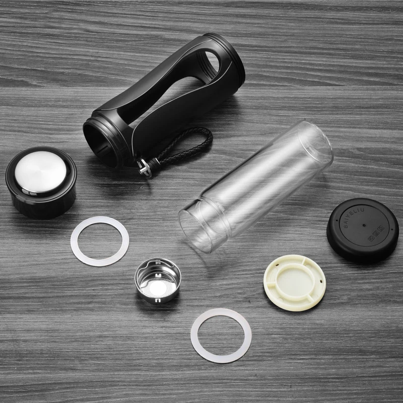 Термостойкая двухслойная стеклянная бутылка для воды креативный ленточный