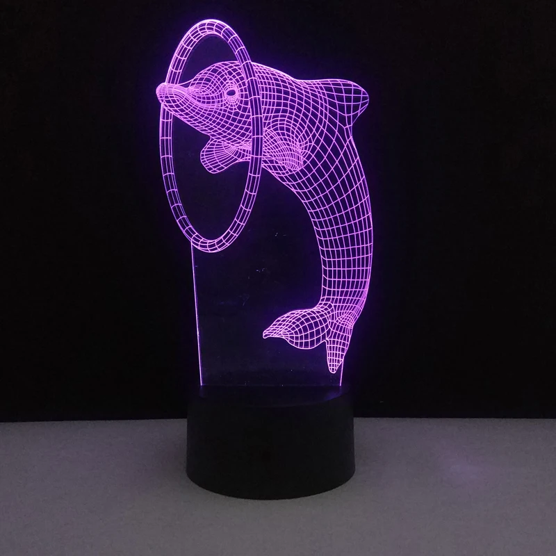 7 цветов Дельфин светящийся в темноте игрушки 3D иллюзия Оптическая USB Сенсорный