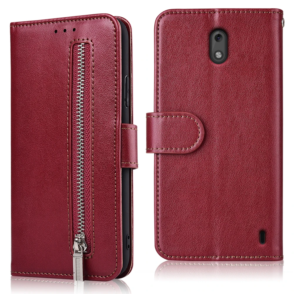Для NOKIA 2 TA-1029 5 ''чехол для Nokia2 Nokia 2 Fundas на молнии Флип Бумажник кожаный чехол TPU мягкий чехол - Цвет: 61Zipper-WineRed