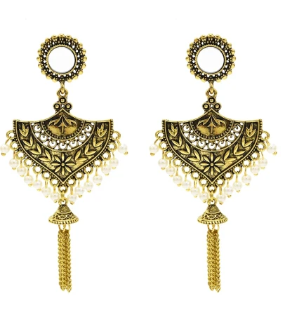 Египетские индийские серьги Jhumka, турецкие Женские винтажные золотые жемчужные серьги-капли с большим цветком, стразы, массивные вечерние серьги - Окраска металла: 5387 G