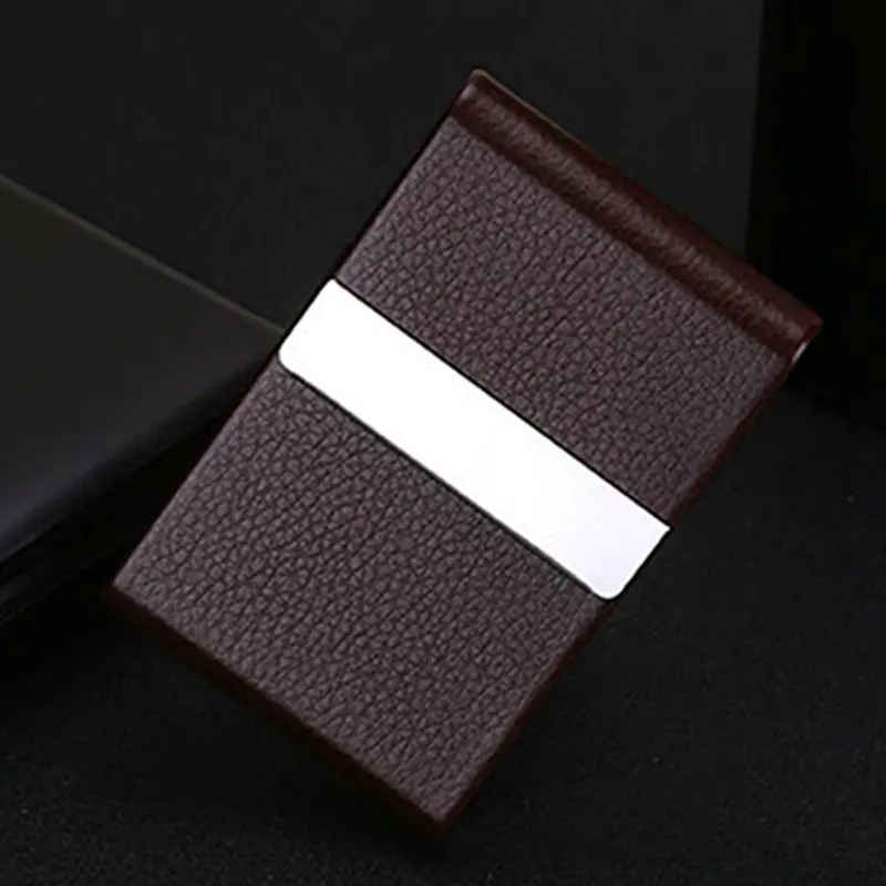 

BISI GORO 2021 New Business Card Holder Women Men Slim Name Card Case RFID ID Women Card Wallet Creative Metal Wallet PU Leather